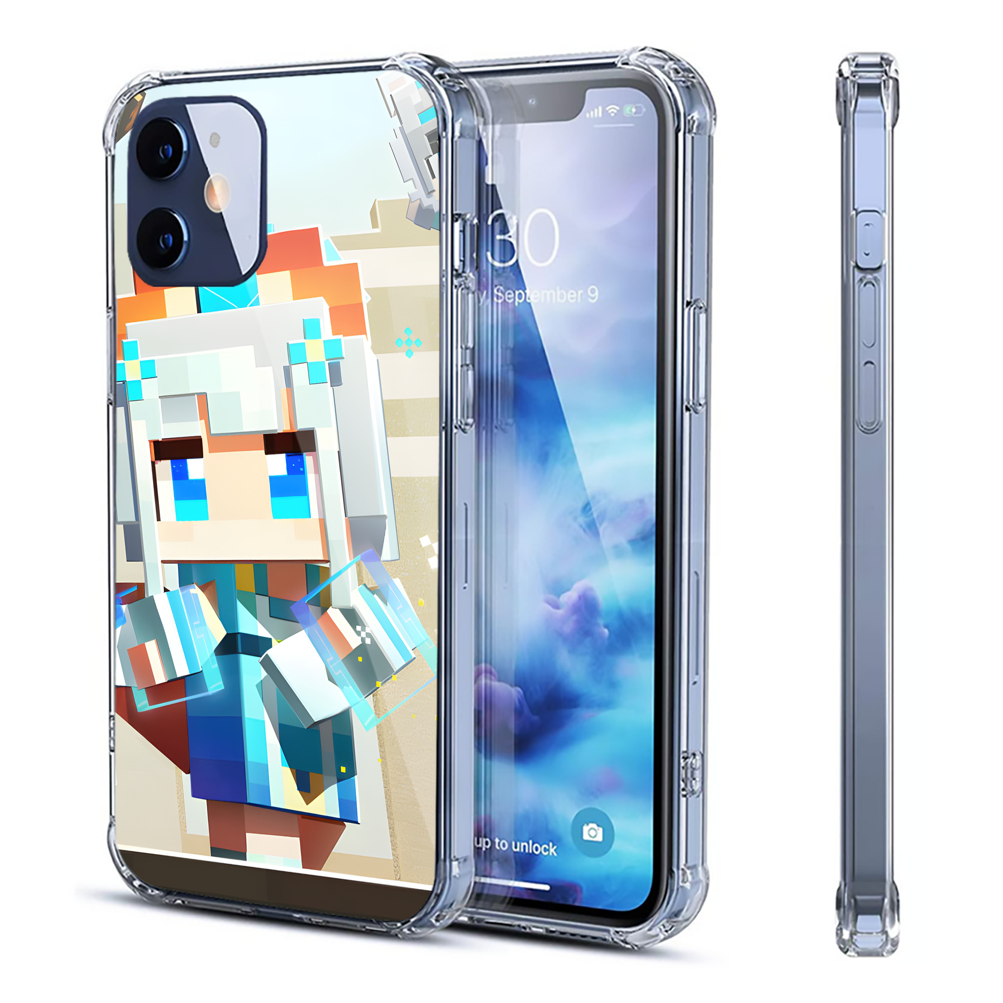 （画像用） マインクラフト ブロックの世界 Minecraft MC Block world 【iPhone 12シリーズ対応】透明スマホケース（クリアソフトケース）